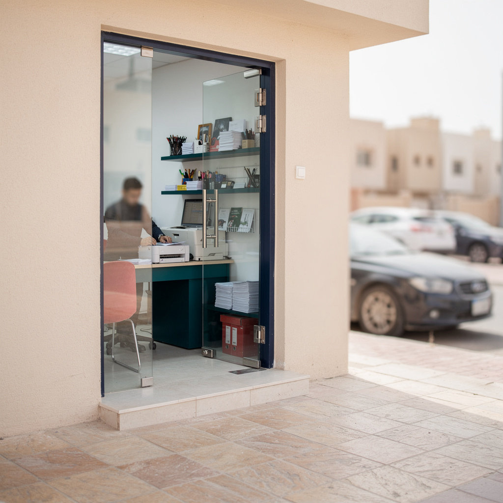 واجهة مكتب سطر للخدمات العامة والقرطاسية في حي الفضيلة بجدة، مكتب محلي لخدمات التعقيب والطباعة والقرطاسية